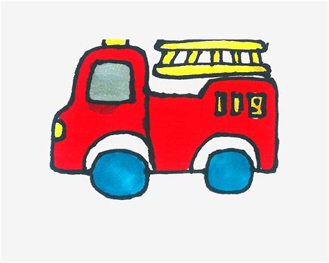 儿童画画消防车图片