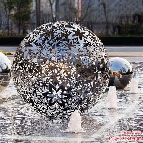 国内不锈钢镂空球水景雕塑