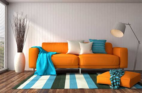 绿色沙发搭配橘色休闲椅
