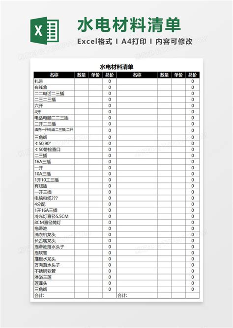 重庆自装水电清单